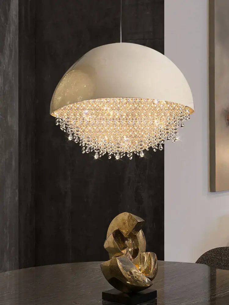 Decorbites crystal chandelier white dome pendant light for living room