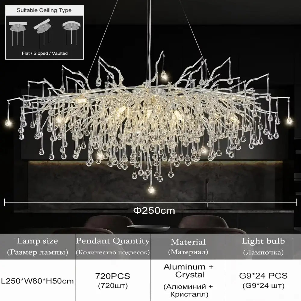 Modern aluminum raindrop crystal chandelier dining room light fixture