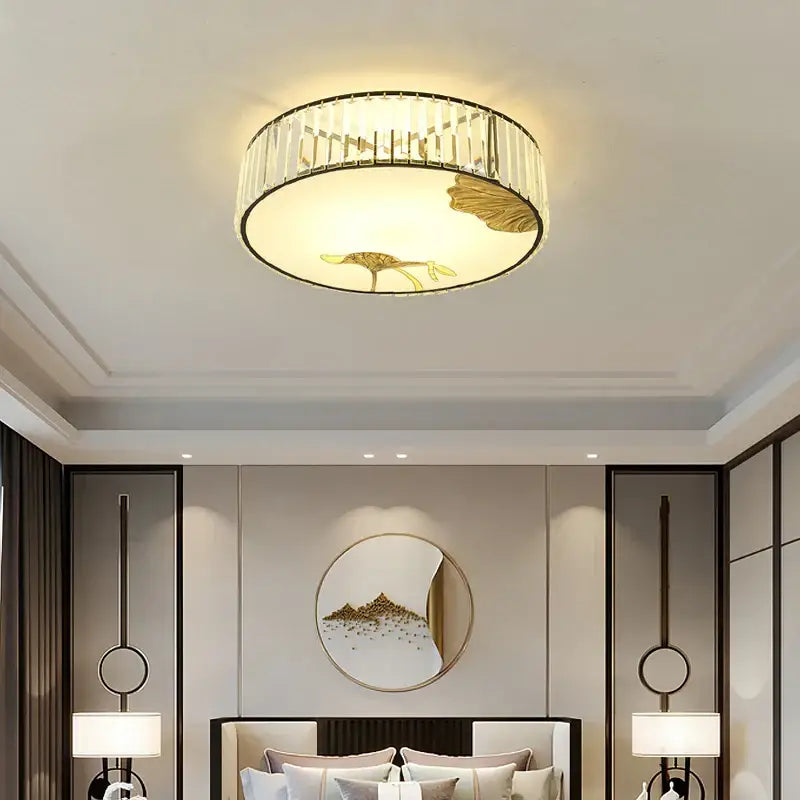 Decorbites crystal chinese gold lotus ceiling light for living room