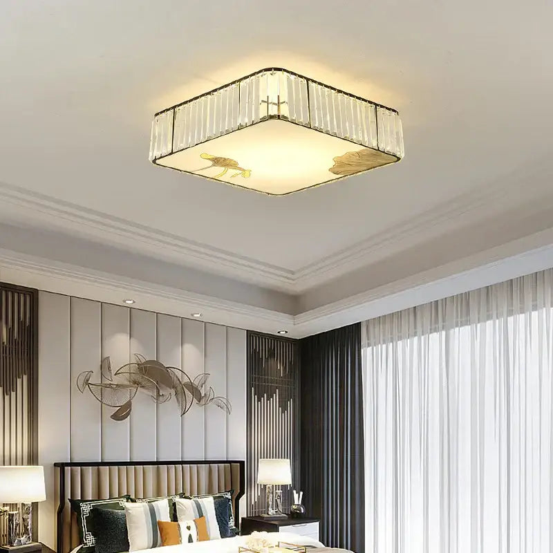 Decorbites crystal chinese gold lotus ceiling light for living room