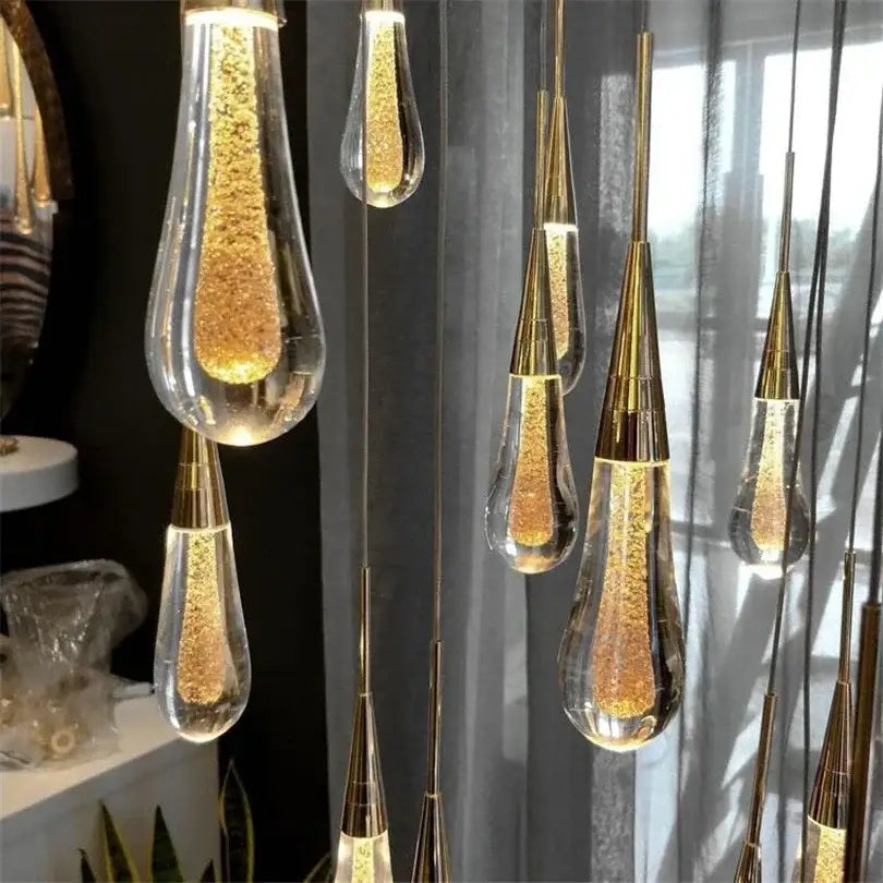 Decorbites crystal drop chandelier gold glass dining room light