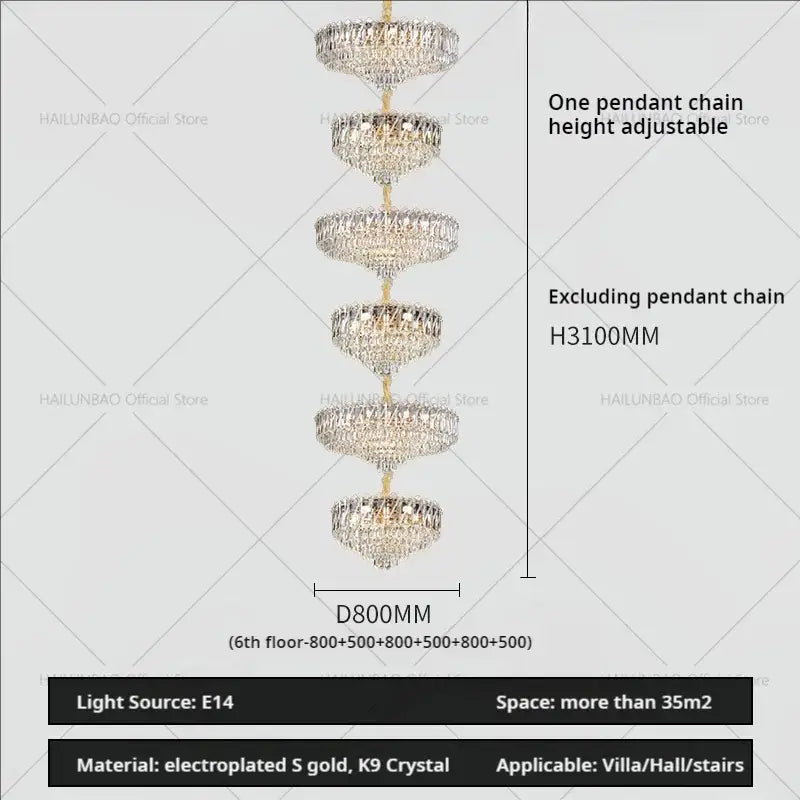 Decorbites crystal duplex chandelier gold living room lighting