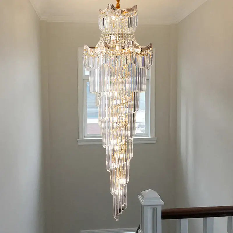 Decorbites crystal duplex chandelier gold staircase living room lamp