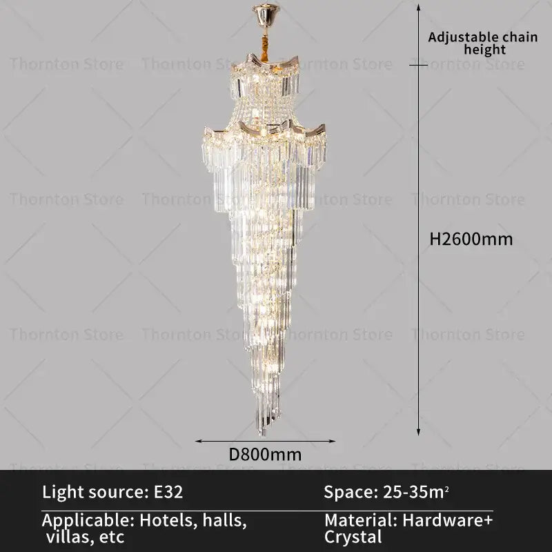 Decorbites crystal duplex chandelier gold staircase living room lamp