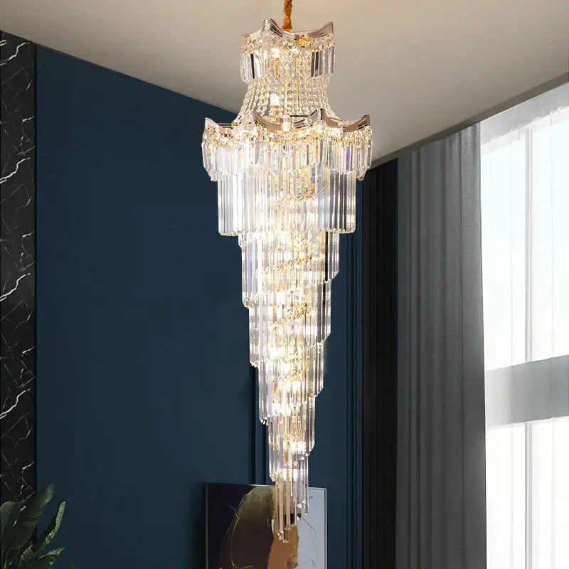 Decorbites crystal duplex chandelier gold staircase living room lamp