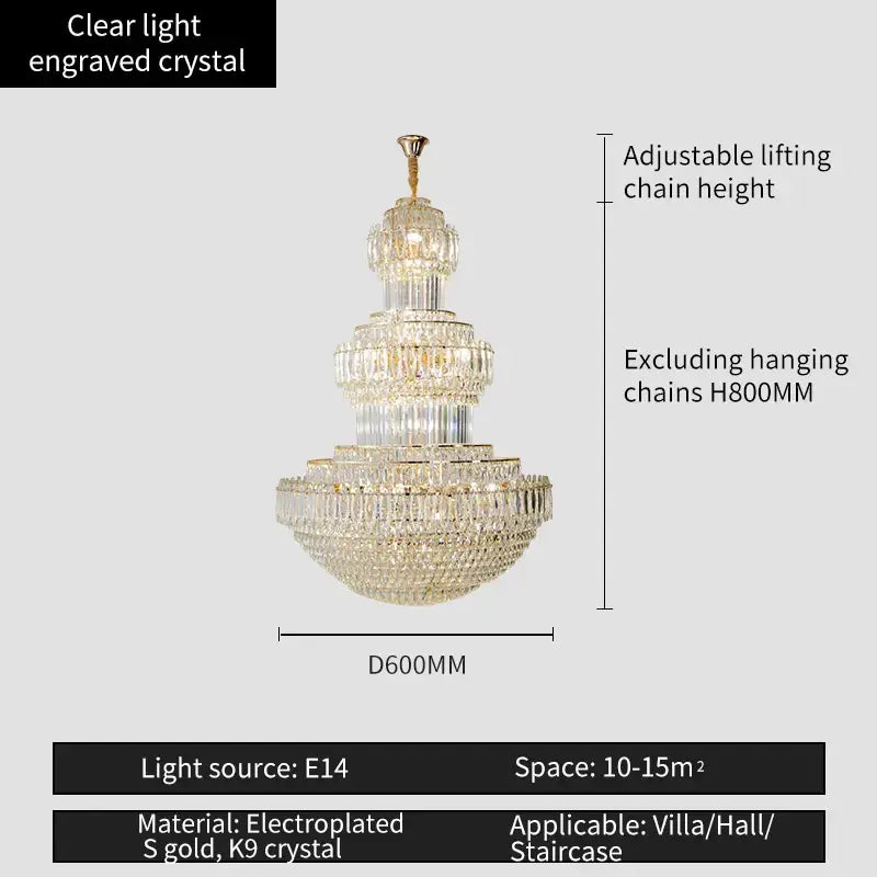 Decorbites crystal duplex gold chandelier for hotel and living room