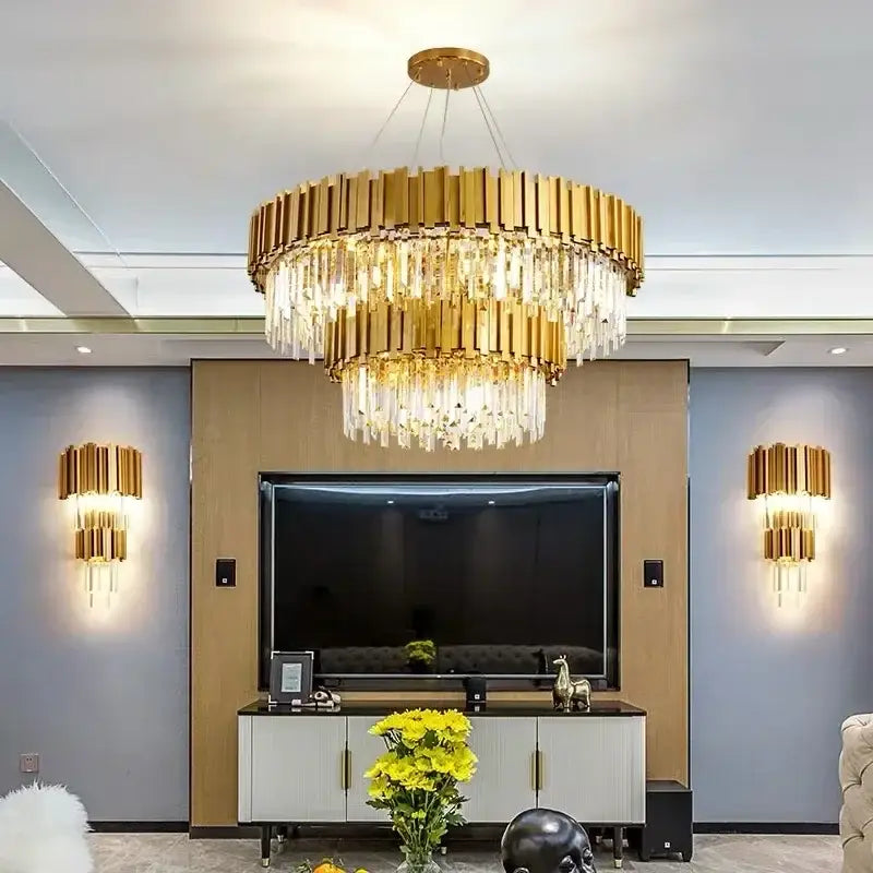 Decorbites crystal led chandelier gold art deco dining room light