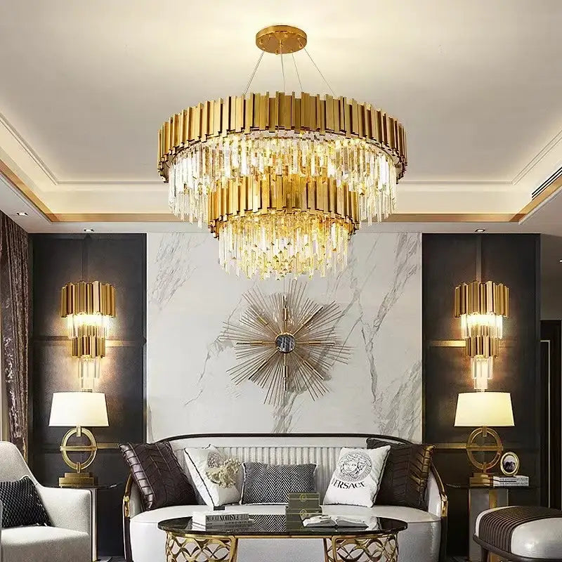 Decorbites crystal led chandelier gold brass lamp for living room