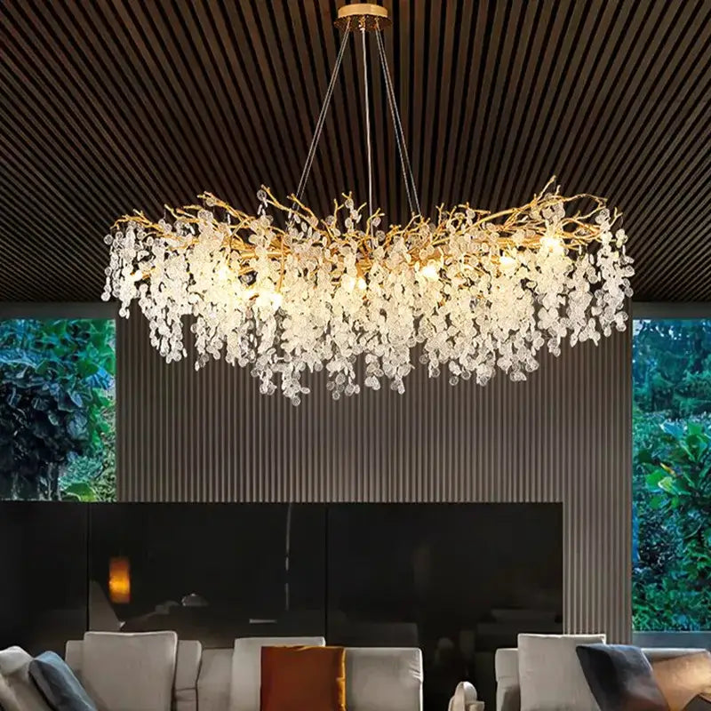 Decorbites crystal led chandelier gold floral light for dining room