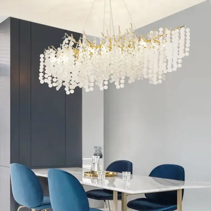 Decorbites crystal led chandelier gold floral light for dining room