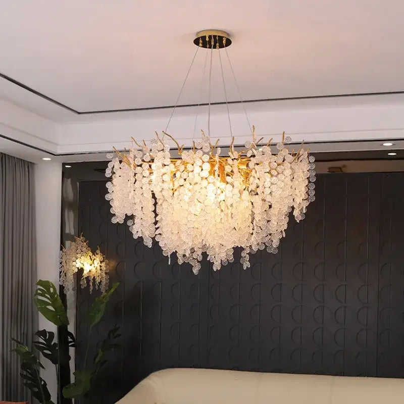 Decorbites crystal led chandelier gold floral light for dining room