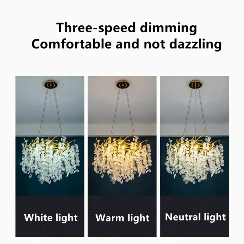Decorbites crystal led chandelier gold floral light for dining room