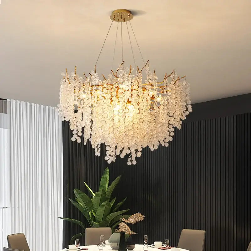 Decorbites crystal led chandelier gold floral light for dining room
