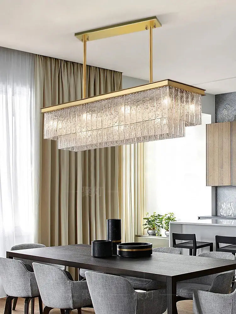 Decorbites crystal led chandelier gold rectangular dining room light