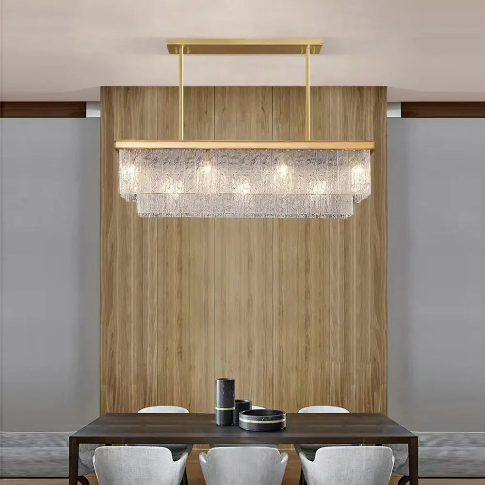 Decorbites crystal led chandelier gold rectangular dining room light