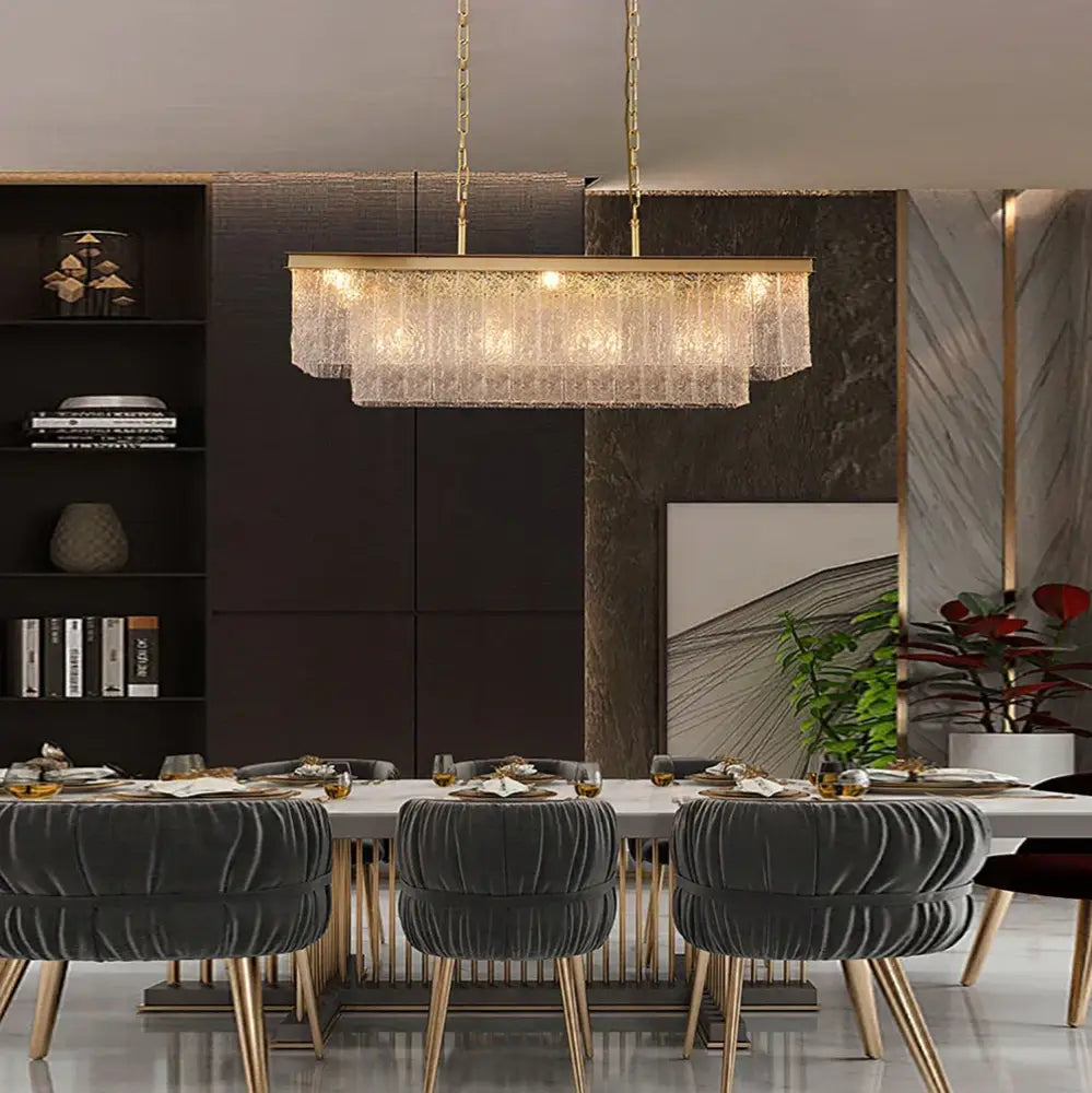 Decorbites crystal led chandelier gold rectangular dining room light