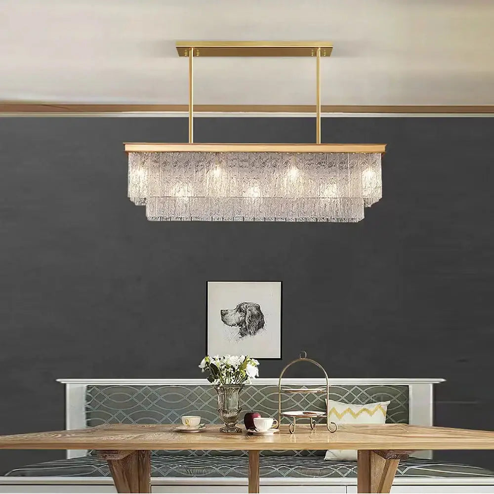 Decorbites crystal led chandelier gold rectangular dining room light