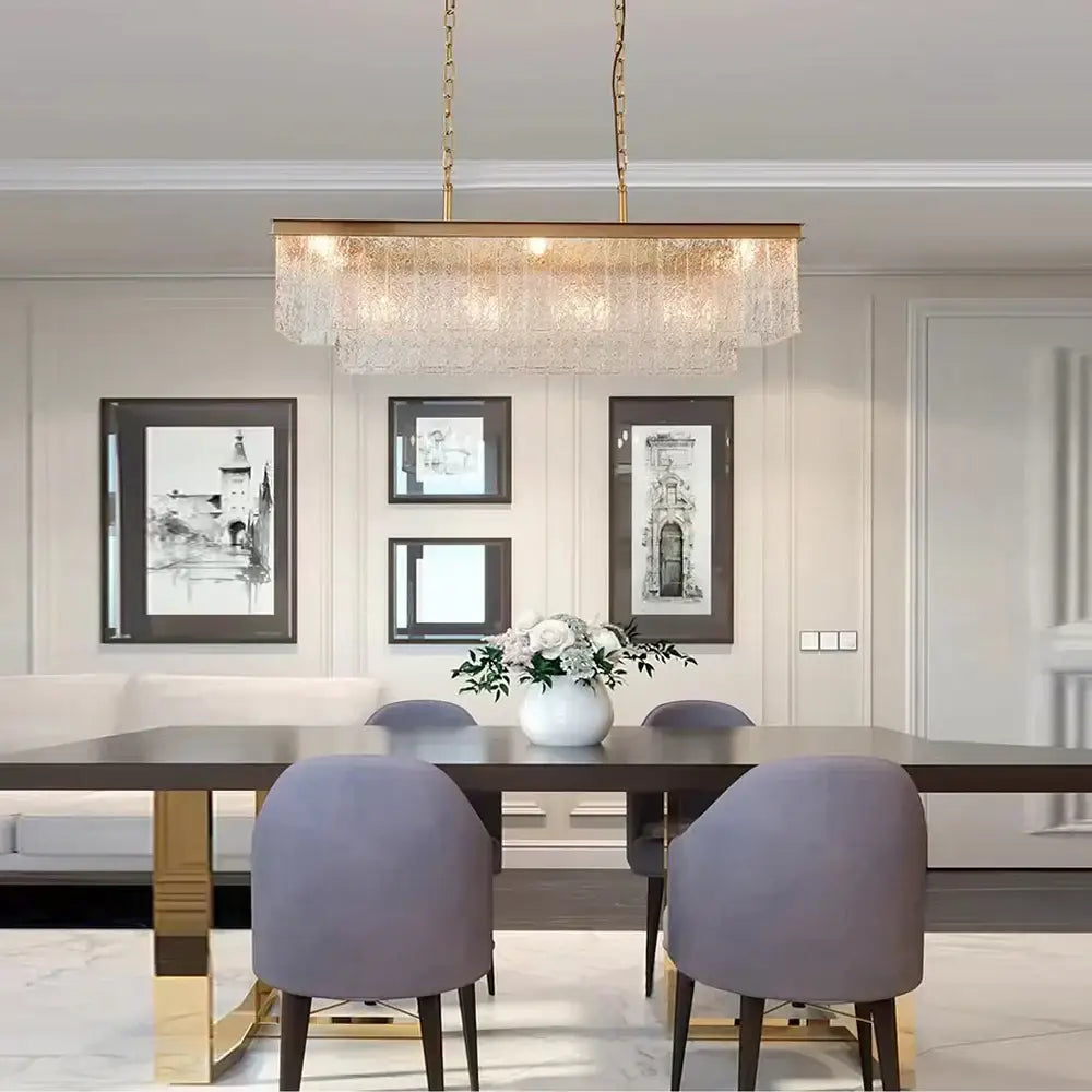 Decorbites crystal led chandelier gold rectangular dining room light