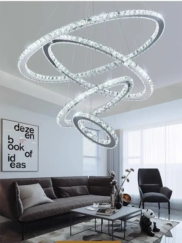 Decorbites crystal led chandelier modern chrome ring living room light