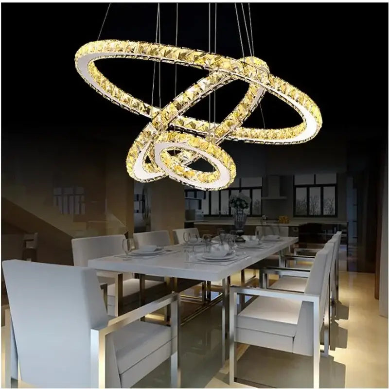 Decorbites crystal led chandelier modern chrome ring living room light