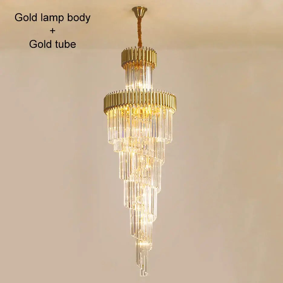 Decorbites crystal led multi-layer staircase chandelier black & gold
