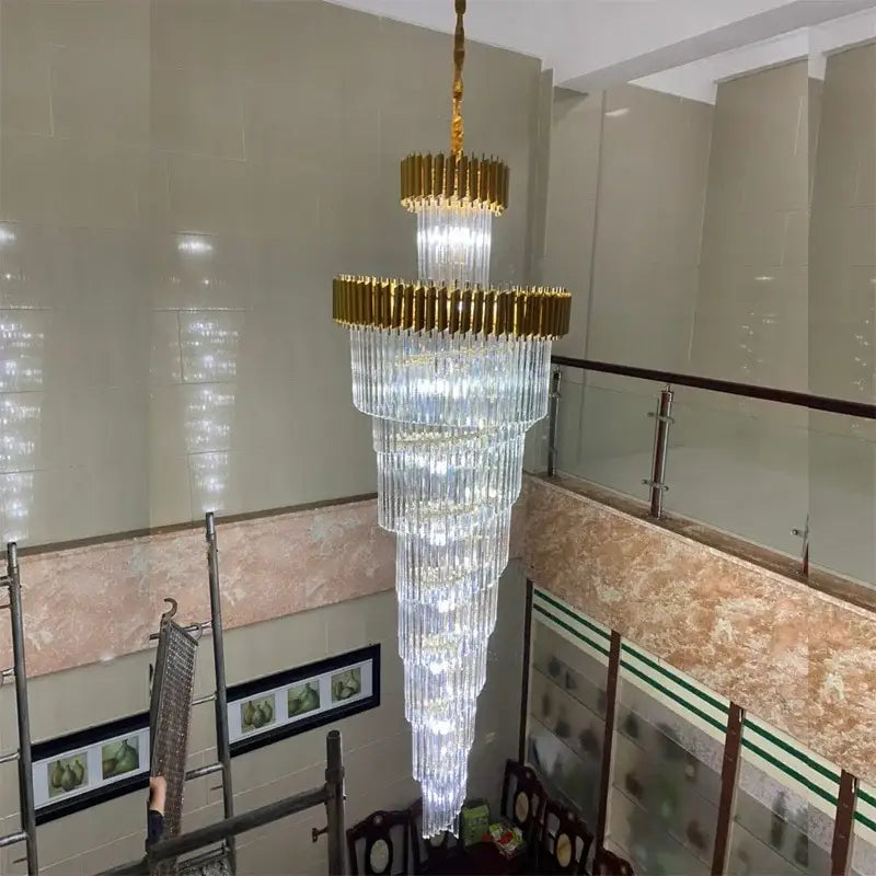 Decorbites crystal led multi-layer staircase chandelier black & gold