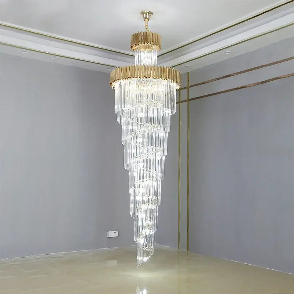 Decorbites crystal led multi-layer staircase chandelier black & gold