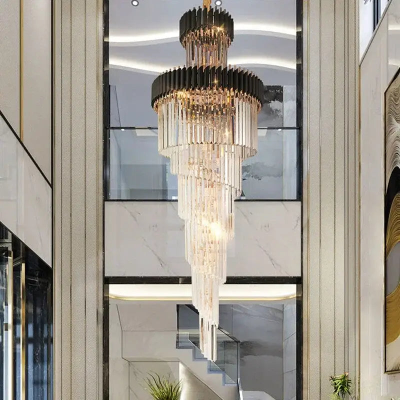 Decorbites crystal led multi-layer staircase chandelier black & gold