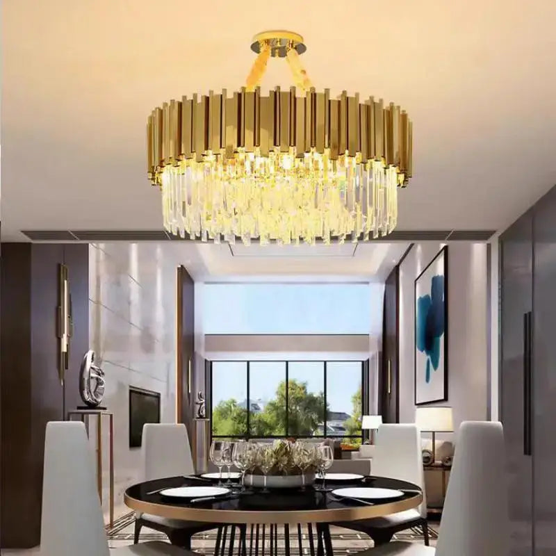 Decorbites crystal led pendant gold chandelier for dining room