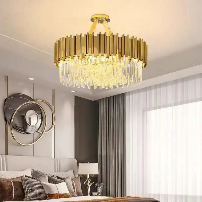 Decorbites crystal led pendant gold chandelier for dining room