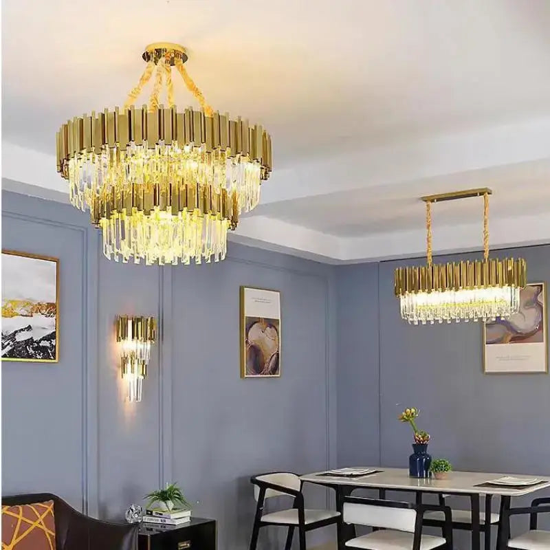 Decorbites crystal led pendant gold chandelier for dining room