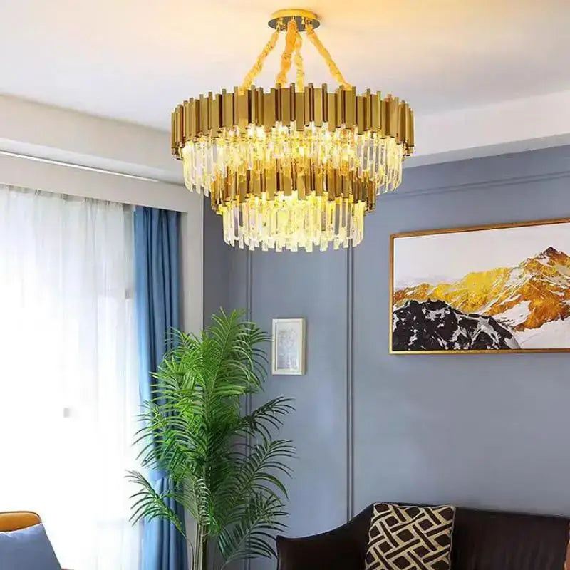 Decorbites crystal led pendant gold chandelier for dining room