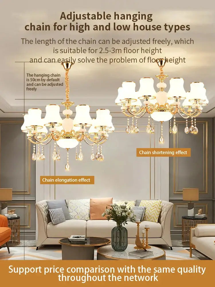 Decorbites crystal led pendant gold frosted glass living room chandelier