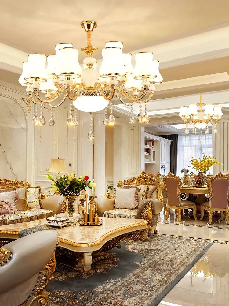 Decorbites crystal led pendant gold frosted glass living room chandelier