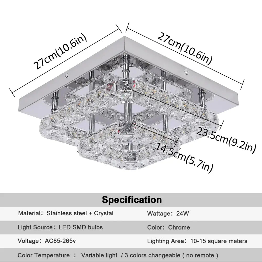Decorbites crystal led square chandelier chrome living room lamp