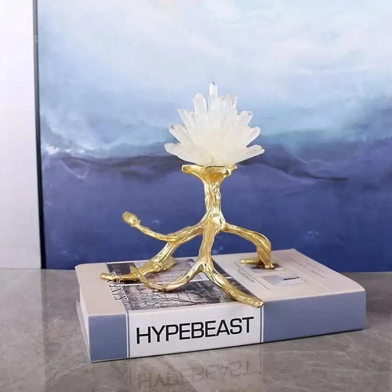 Decorbites crystal stone golden bird tree sculpture living room decor