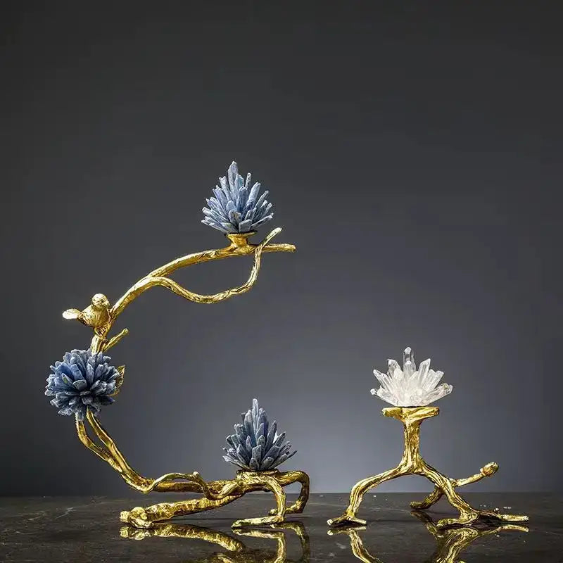 Decorbites crystal stone golden bird tree sculpture living room decor