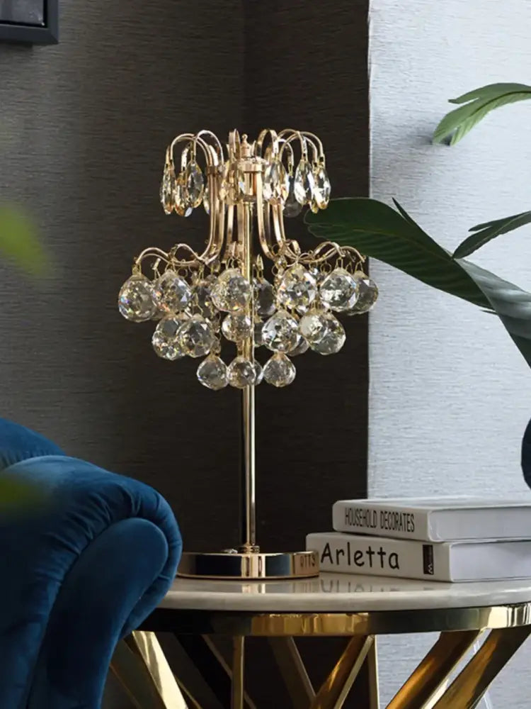 Decorbites crystal table lamp golden chandelier bedroom light