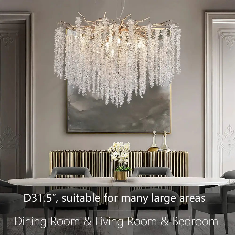 Decorbites crystal tassel gold branch chandelier dining room light