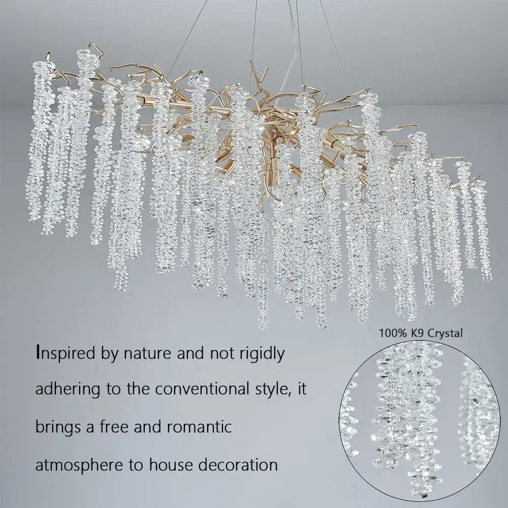 Decorbites crystal tassel gold branch chandelier dining room light