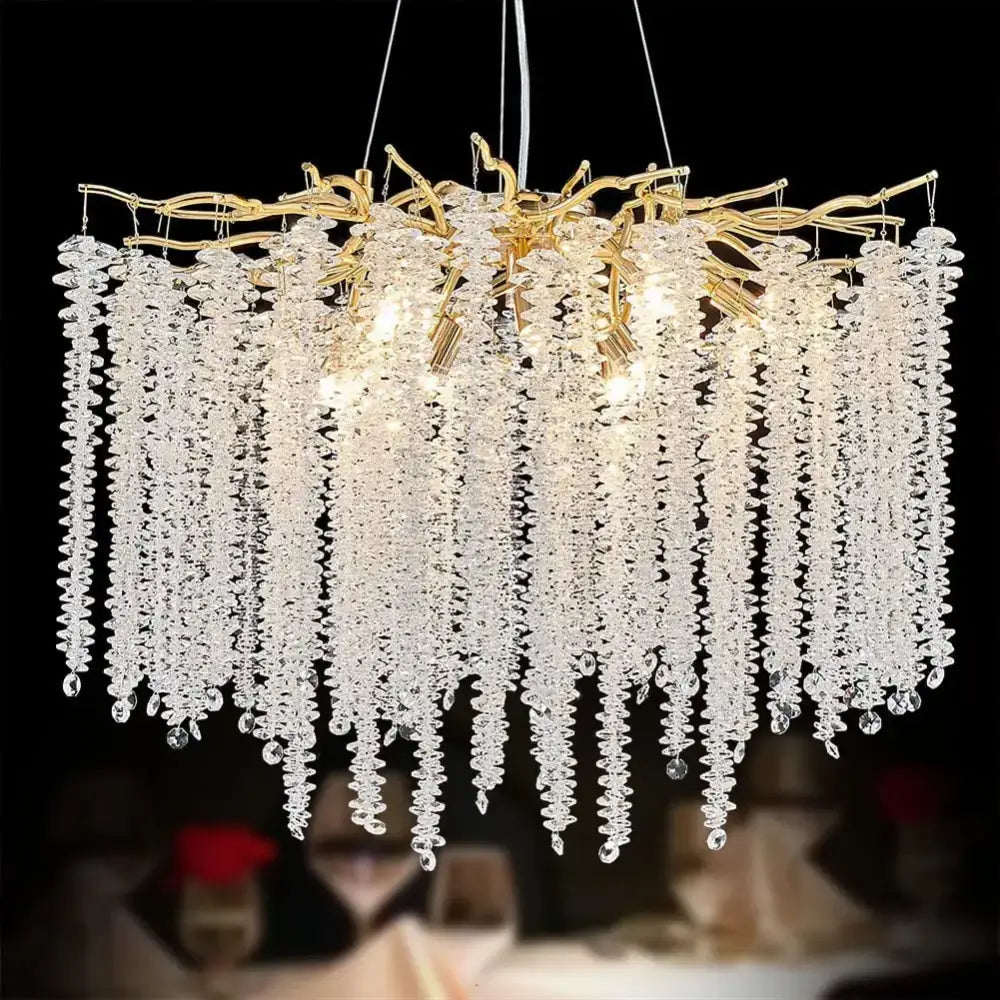 Decorbites crystal tassel gold branch chandelier dining room light