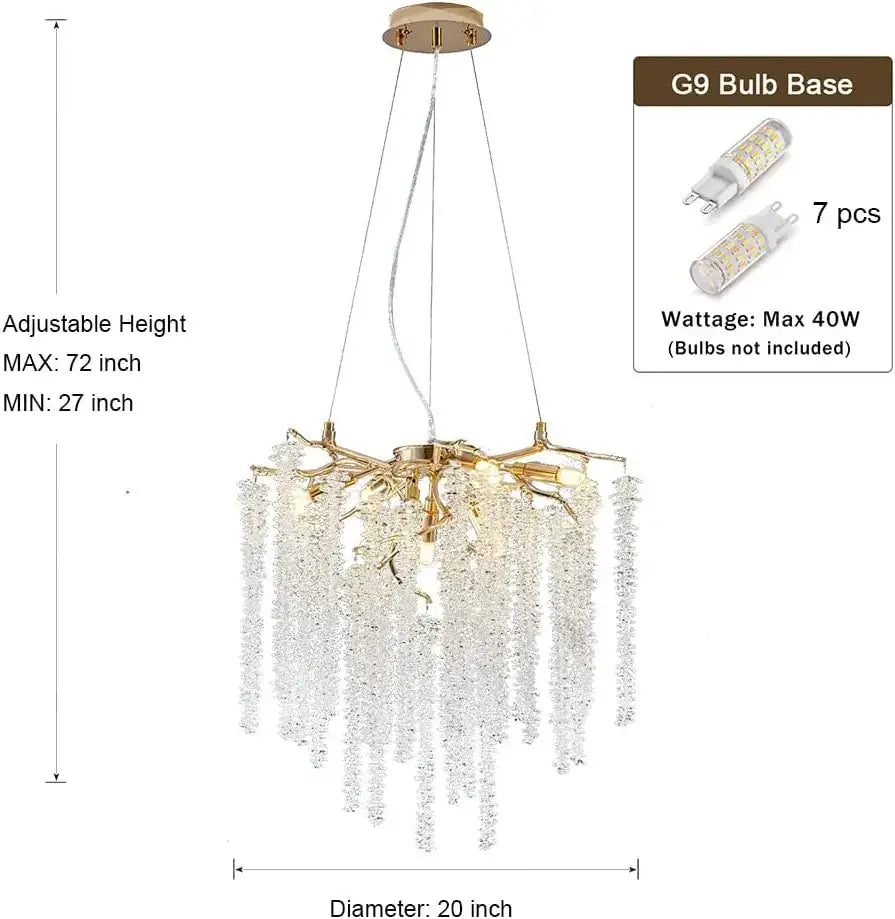 Decorbites crystal tassel gold branch chandelier dining room light