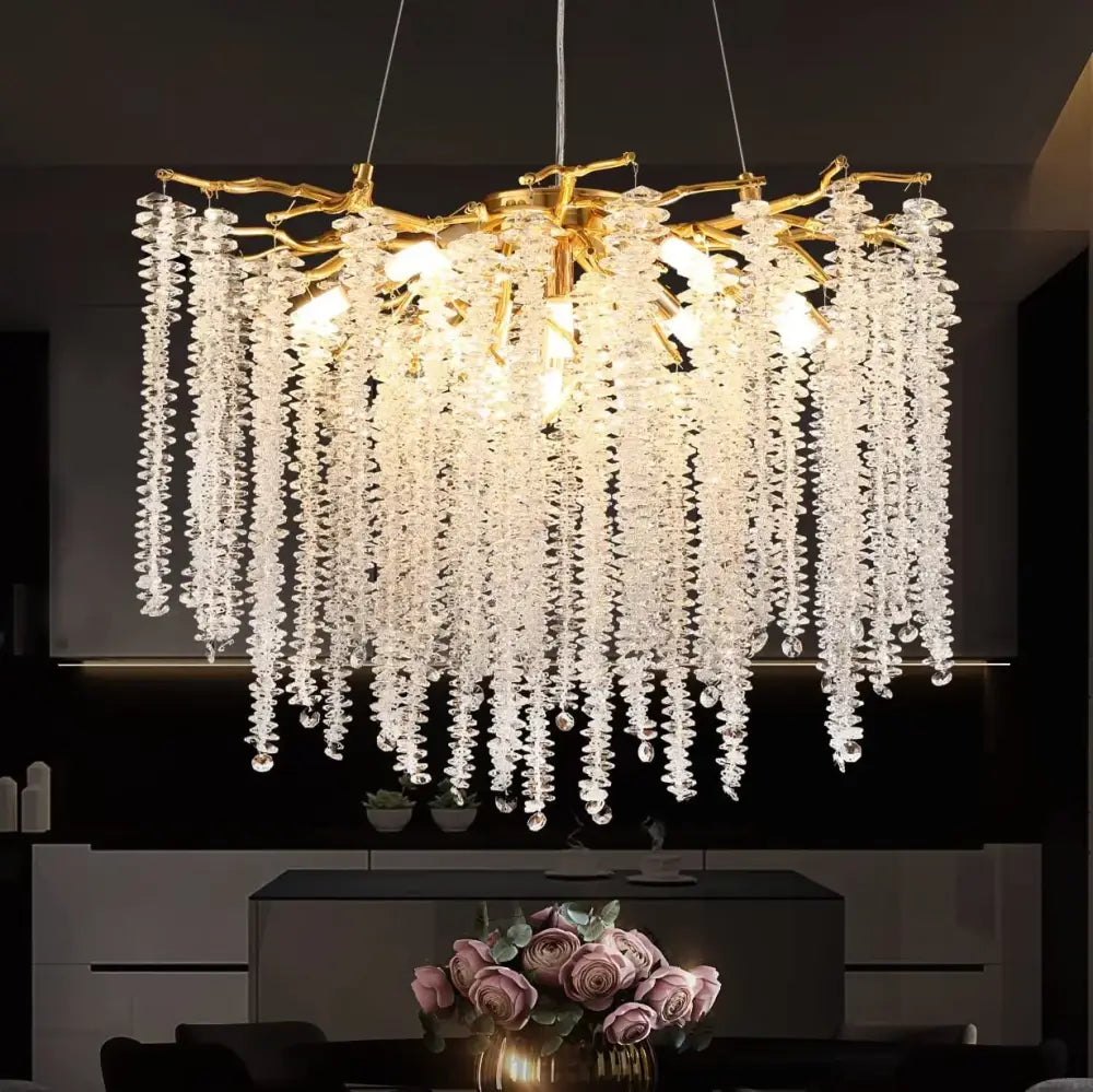 Decorbites crystal tassel gold branch chandelier dining room light