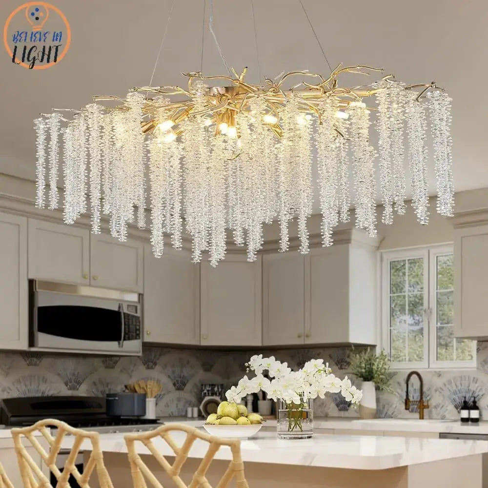 Decorbites crystal tassel gold branch chandelier dining room light