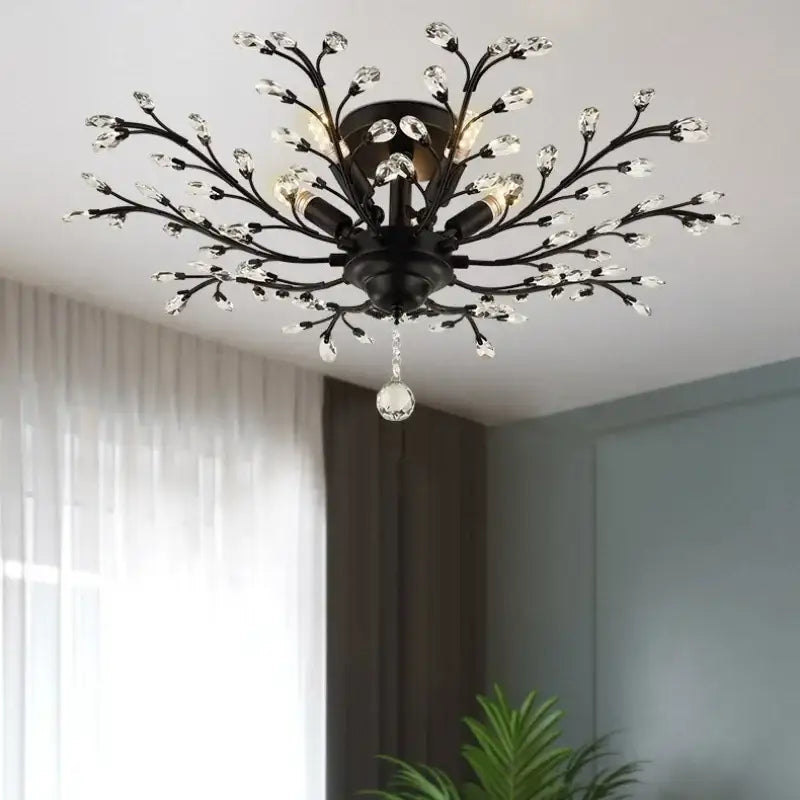 Decorbites crystal tree black chandelier with beads bedroom light