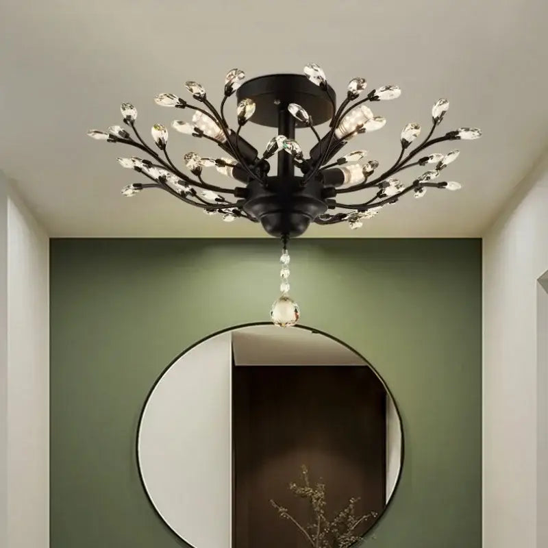 Decorbites crystal tree black chandelier with beads bedroom light
