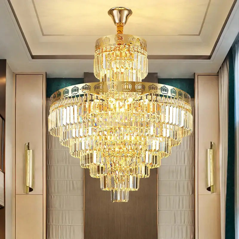Decorbites crystal villa golden crown chandelier staircase light