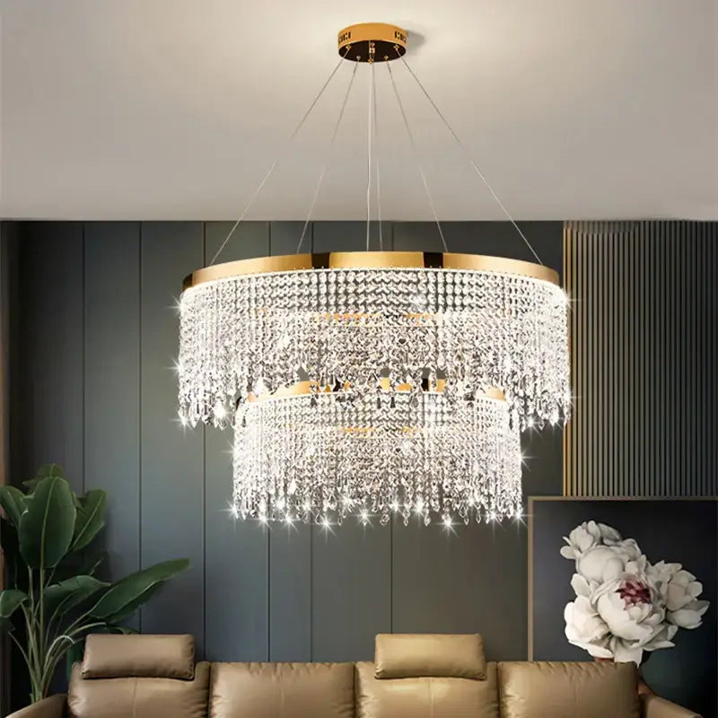 Decorbites crystal waterfall chandelier gold dining room light