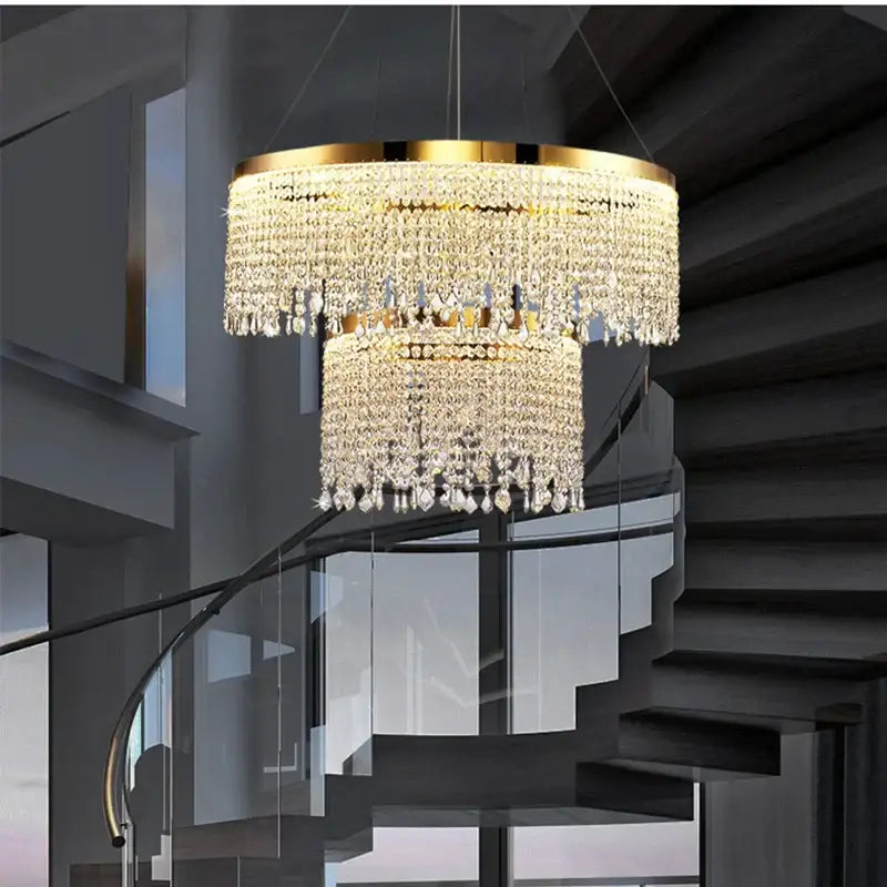 Decorbites crystal waterfall chandelier gold dining room light