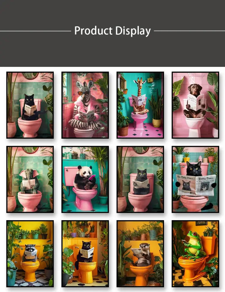 Black cat on pink toilet bathroom canvas wall art